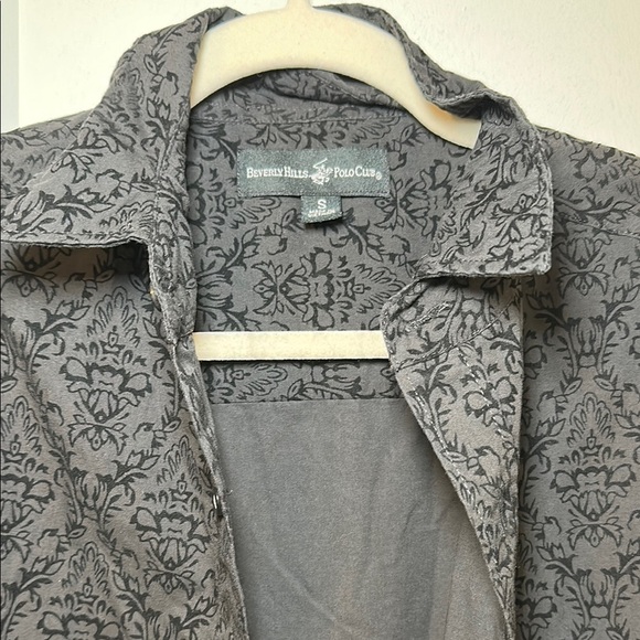 Beverly Hills Polo Club Black Velvet Patterned Casual Button Down Shirt - Picture 2 of 4